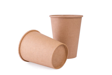 brown paper cups on white background