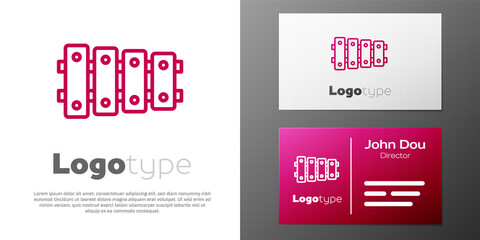 Logotype line Xylophone - musical instrument with thirteen wooden bars and two percussion mallets icon isolated on white background. Logo design template element. Vector.