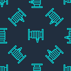 Green line Fire hose reel icon isolated seamless pattern on blue background. Vector.