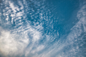 Obraz premium Beautiful cirrus cloudy bright blue sky background textures