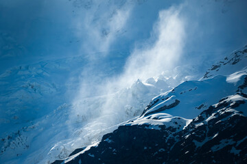 Mist drifting over the glaciers, Mt Cook National Park, New Zealand