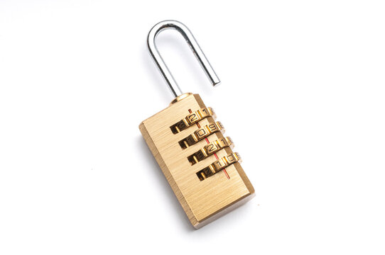 Padlock with number combination 2021 on white background
