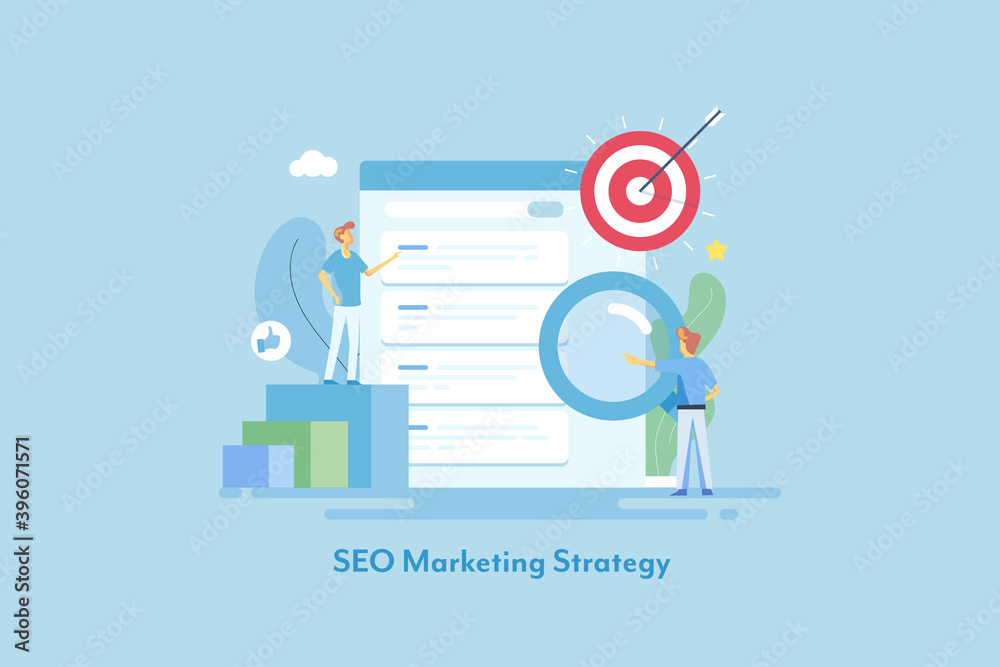 Wall mural digital marketing team working on seo strategy, targeting online audience with search engine optimiz