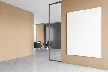 White and beige meeting room corner with poster