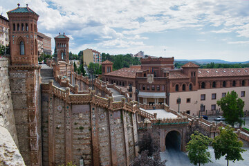 Monumental and magnificent staircase of the oval or station in Teruel. With traditional Mudejar-style architecture