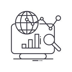 Global market analysis icon, linear isolated illustration, thin line vector, web design sign, outline concept symbol with editable stroke on white background.