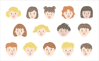 7 girls and 7 boys faces / Various nationalities