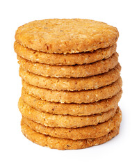 Stack of oat cookies isolated on white