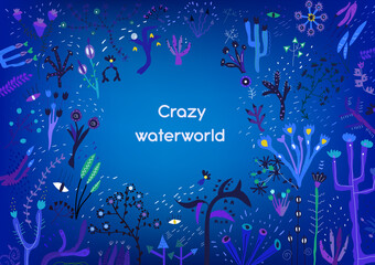 Underwater background with flora and craze elements, vector graphic illlustration - 396074188