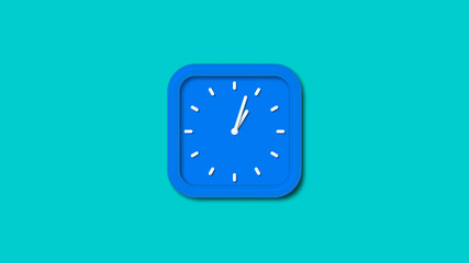 Aqua color 12 hours 3d wall clock isolated on cyan background, 3d wall clock