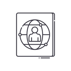 Global contact icon, linear isolated illustration, thin line vector, web design sign, outline concept symbol with editable stroke on white background.