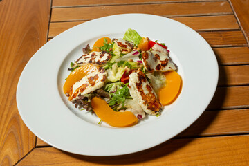 Vegetarian mixed salad with grilled tofu cheese