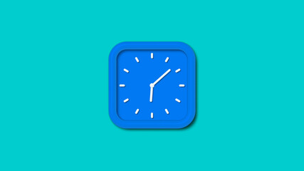 Aqua color 3d wall clock isolated on cyan background, 12 hours wall clock