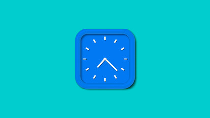 Aqua color 3d wall clock isolated on cyan background, 12 hours wall clock