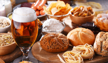 Composition with variety of food products containing gluten