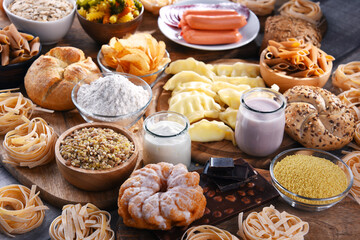 Composition with variety of food products containing gluten