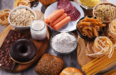 Composition with variety of food products containing gluten