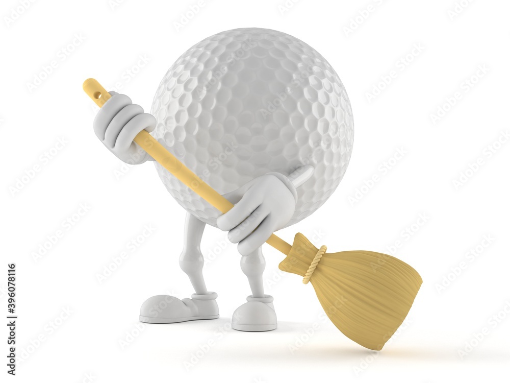 Canvas Prints Golf ball character sweeps the floor