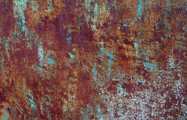 Rusty steel sheet with remnants of paint