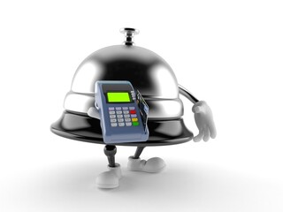 Hotel bell character holding credit card reader
