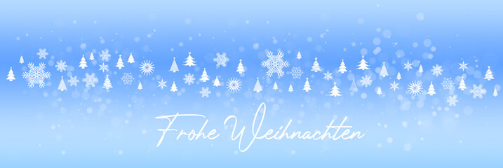 Sch&ouml;ne Gru&szlig;karte mit Weihnachtsgru&szlig; Frohe Weihnachten und verschiedenen weihnachtlichen Symbolen wie Tannenbaum oder Weihnachtsstern