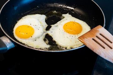 fried egg in a frying pan