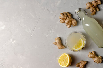 Ginger and lemon drink in a bottle.