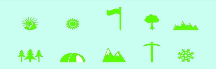set of mountain cartoon icon design template with various models. vector illustration isolated on blue background
