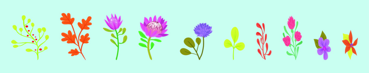 set of pastel flowers cartoon icon design template with various models. vector illustration isolated on blue background