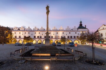 ove Mesto nad Metuji, old town, summer panoramic view of square, Czech Republic Night scene.