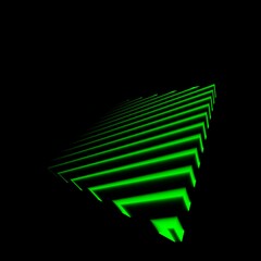 many variations in neon green geometric symmetric patterns on black background with white labyrinth type grid