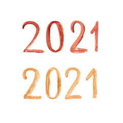 2021 Year Watercolour brush numbers isolated on white background