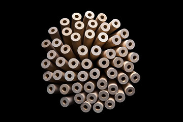 Turned wooden legs isolated on black background. Close-up