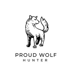 Standing proud wolf custom hand drawn style logo illustration design