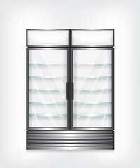Commercial refrigerator with two door and glass shelves