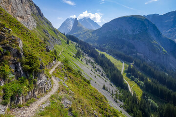 Mountain and hiking path landscape in French alps