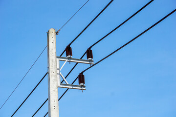 Electric pole with black wires That has been installed 