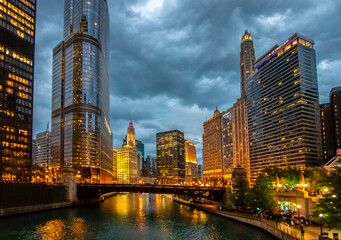 Chicago City riverside view in USA