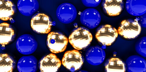 multicolored christmas balls 3d render. Christmas background