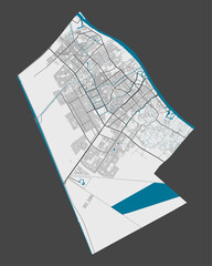 Detailed map of Basra city, Cityscape. Royalty free vector illustration.