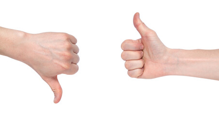 Male hand gestures isolated over the white background, set of multiple images. Images set of male caucasian hand gestures isolated on white background