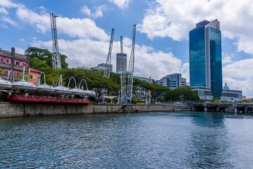 A view up the Singapore river away from Clarke Quay in Singapore, Asia