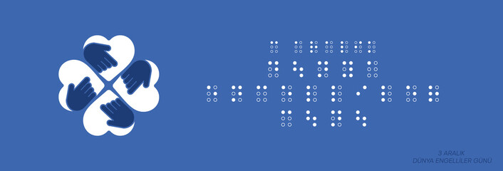 International Day of Persons with Disabilities, conjunction with  braille alphabet is spelled. Braille concept. Alphabet on blue background. Banner design. - obrazy, fototapety, plakaty