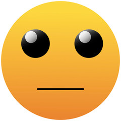 Vector yellow neutral emoticon with opened eyes and mouth on white background. Funny cartoon poker face Emoji icon. Illustration for chat or message.