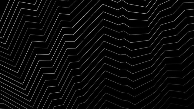 Dark curved refracted geometric lines tech background. Abstract monochrome minimal motion design. Video animation Ultra HD 4K 3840x2160