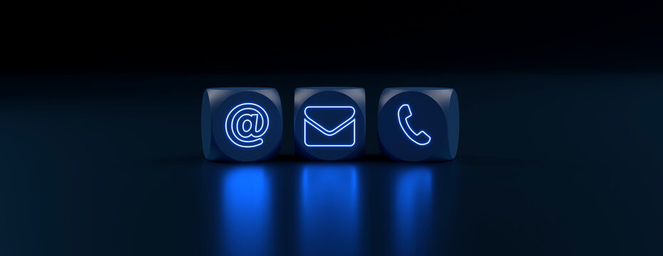abstract contact icon as neon light in front of background - 3D Illustration
