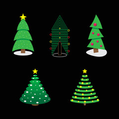 Christmas trees collection. Set of Christmas trees on a black background. vector. symbol of the New Year. Christmas symbol