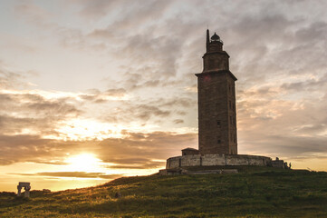 hercules tower at sunset galicia