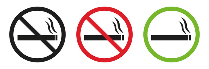 No smoking and Smoking area vector signs. Stop do not smoke circle icon symbol. Red and green smoking area. Smoke free zone. Vector eps10.