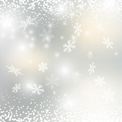 Fototapeta na wymiar Snowfall Christmas background. Flying snow flakes on winter blue sky background. Winter snowflake template.Eps10